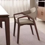 North America Ash Solid Wood Dining Chair with Armrest, Ergonomic Curved Backrest Faux Leather Seat for Home Restaurant Hotel