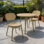 Modern French Bistro Stackable Dining Chair, Retro PE Rattan Woven Back Side Chair with Metal Frame for Restaurant Cafe Outdoor