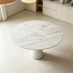 Carrara Marble Round Dining Table Japandi Coastal Cone Pedestal Stone Table Heavy Duty Easy Clean Table for Australia