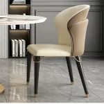 Modern Luxury Dining Chair Microfiber Leather Upholstered Accent Chair Black Tapered Legs Gold Details Ergonomic Home Furniture