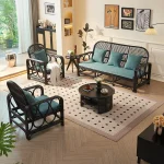 Luxury Handwoven Indonesian Dark Rattan 3 Seater Sofa Set Lounge Couch for Middle East Hotel Villa Home Furniture